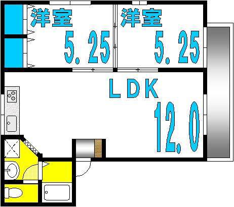 セジュール牛田(2LDK/1階)の間取り写真