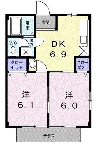 レジデンスMS(2DK/1階)の間取り写真