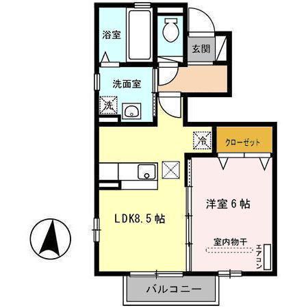 ヴィラパティオA(1LDK/1階)の間取り写真