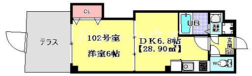 プレジール 102(1DK/1階)の間取り写真