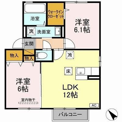 クラシオン(2LDK/1階)の間取り写真