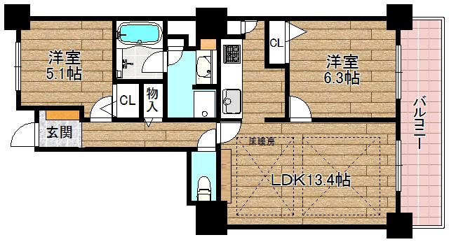 ローレルスクエア高槻A棟(2LDK/4階)の間取り写真