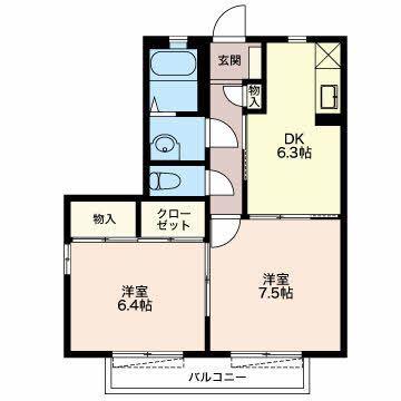プランドール岩本II(2DK/1階)の間取り写真