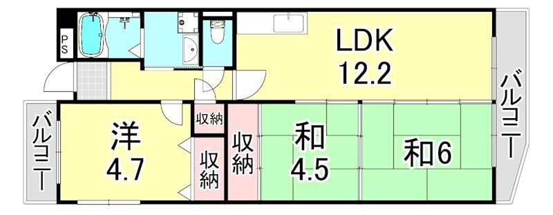 コンセール中道(3LDK/2階)の間取り写真