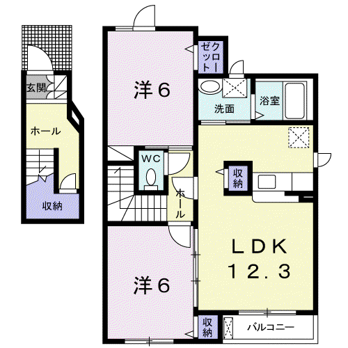 スカイピア勇舞G棟(2LDK/2階)の間取り写真