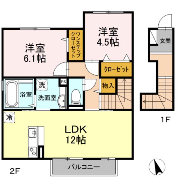 ジュエールⅡ(2LDK/2階)の間取り写真