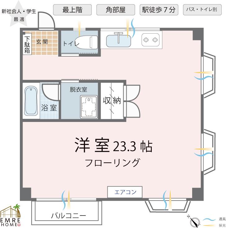 小林ビル(ワンルーム/2階)の間取り写真