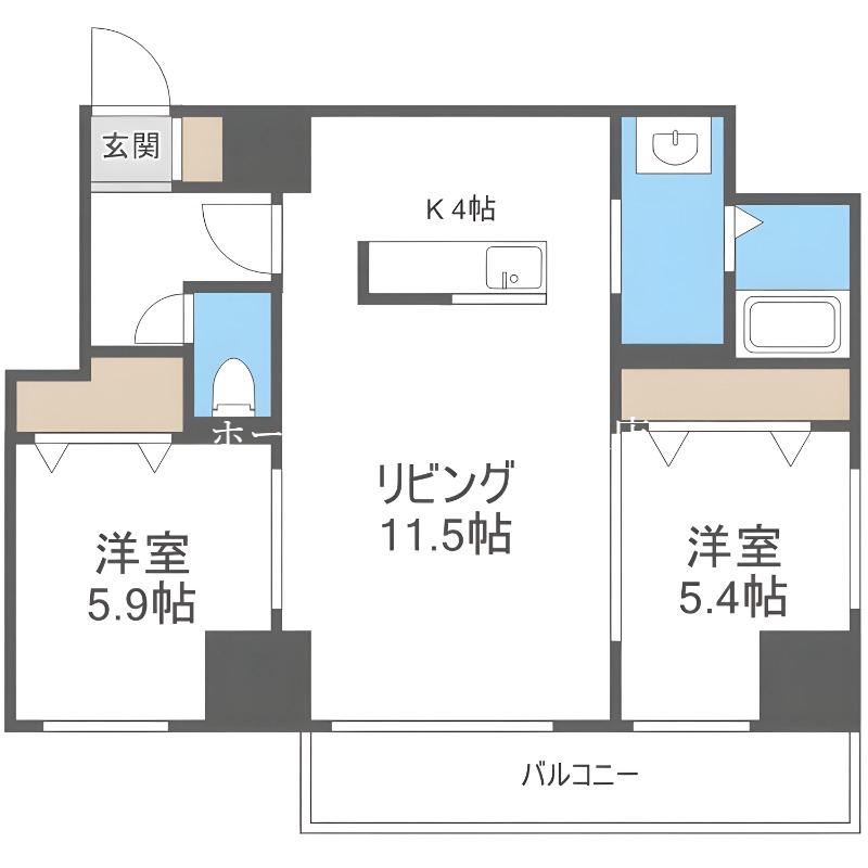 グラン札幌(2LDK/10階)の間取り写真