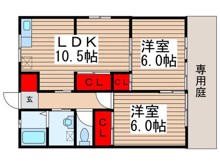ハイツ新山Ⅰ(2LDK/1階)の間取り写真
