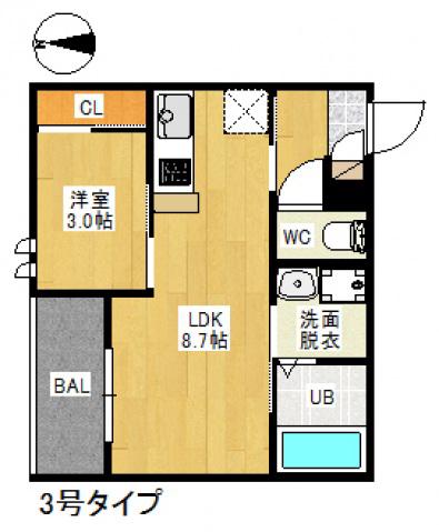 REGALEST MAREA 海田(1LDK/3階)の間取り写真