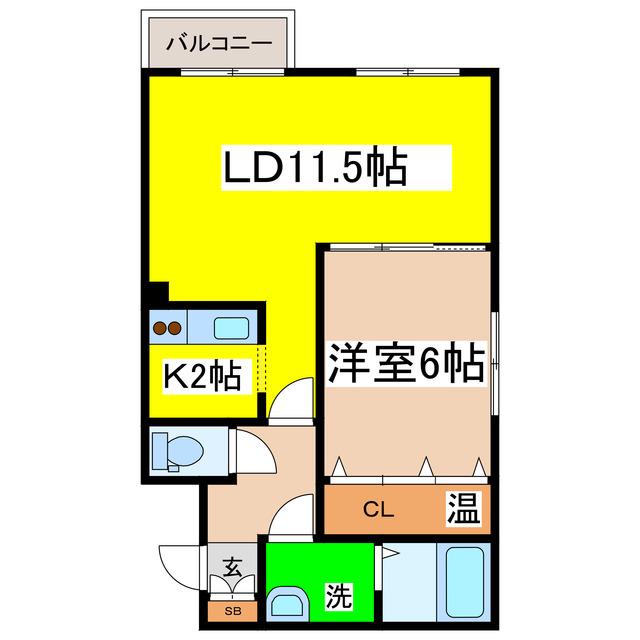 グランコンフォート愛国東(1LDK/3階)の間取り写真