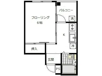 紙谷ハイツ(1K/2階)の間取り写真