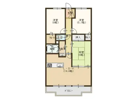 ヴィルヌーブ大津におの浜(3LDK/4階)の間取り写真