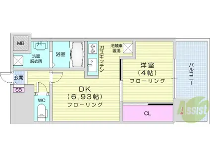 アルティザ仙台花京院(1DK/5階)の間取り写真