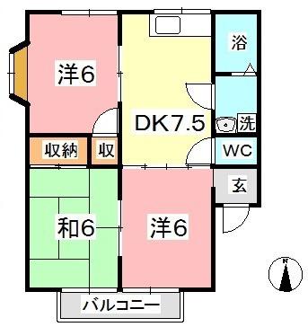 メゾンドボヌールI(3DK/2階)の間取り写真