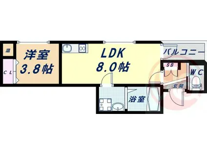ローズガーデン矢田II(1LDK/3階)の間取り写真