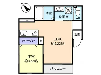 ローズハウス弐番館(1LDK/2階)の間取り写真