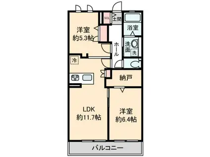 マイカーサ北鎌倉(2LDK/1階)の間取り写真