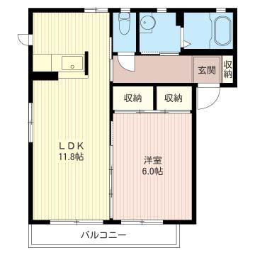 ニューウイングB(1LDK/1階)の間取り写真