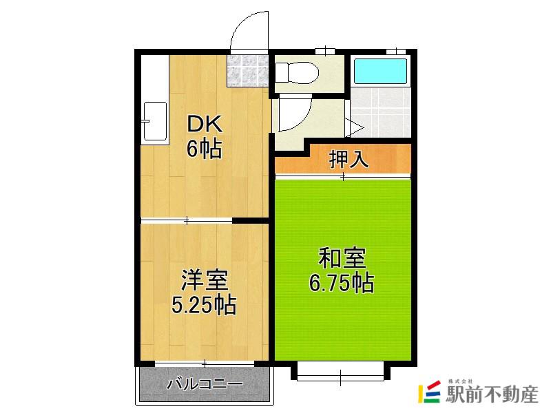 ベルメゾン多布施(2DK/1階)の間取り写真