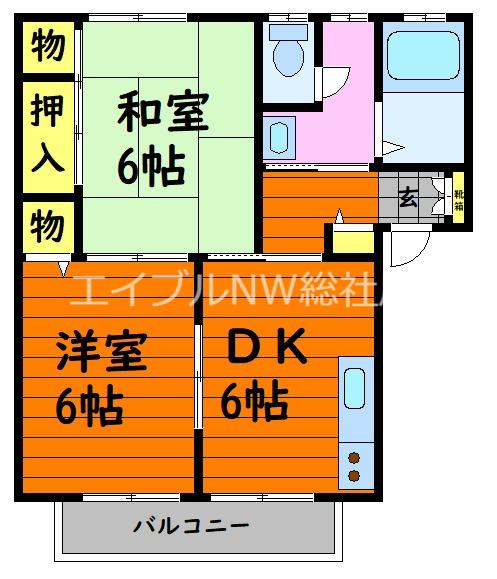 総社Sフラッツ B棟(2DK/2階)の間取り写真