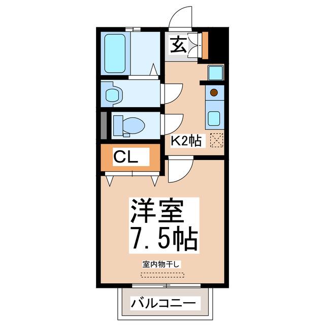 カジュプレーン(1K/2階)の間取り写真