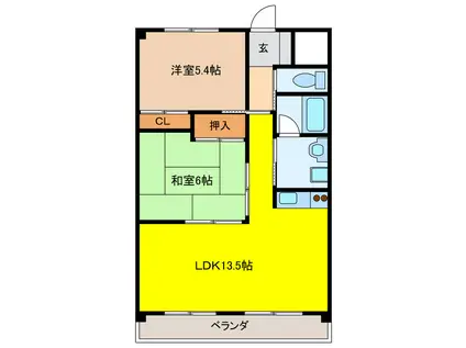 エスポワール本今(2LDK/5階)の間取り写真