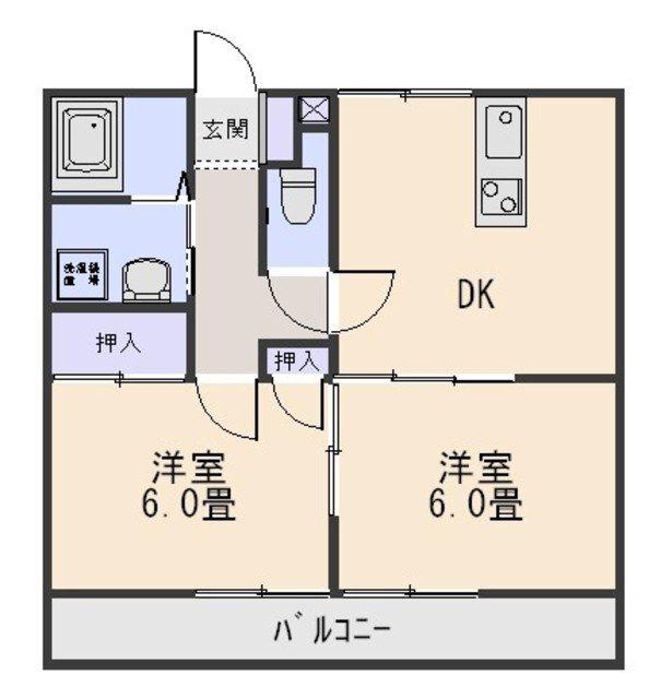 ラ・レージュA棟(2DK/1階)の間取り写真