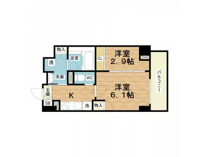 シーズンフラッツ靭本町(2K/2階)の間取り写真