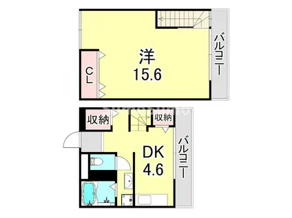 サザンコート(1DK/2階)の間取り写真