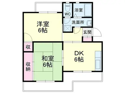 マンションKM-1(2DK/1階)の間取り写真