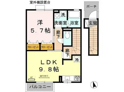 ラフィーネ林III(1LDK/2階)の間取り写真