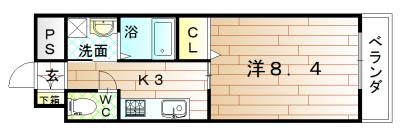 ピンズ赤間駅前(1K/9階)の間取り写真