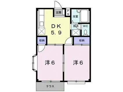 エルディムみなみII(2DK/1階)の間取り写真