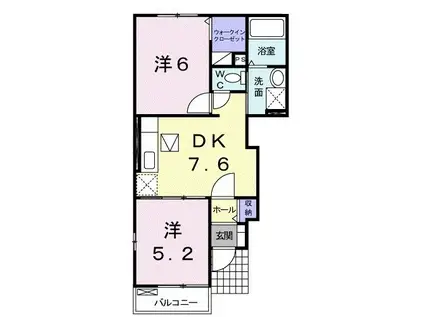 ヴィラ プリムローズ B棟(2DK/1階)の間取り写真