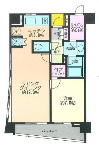 クレジデンス日本橋浜町(1LDK/3階)の間取り写真