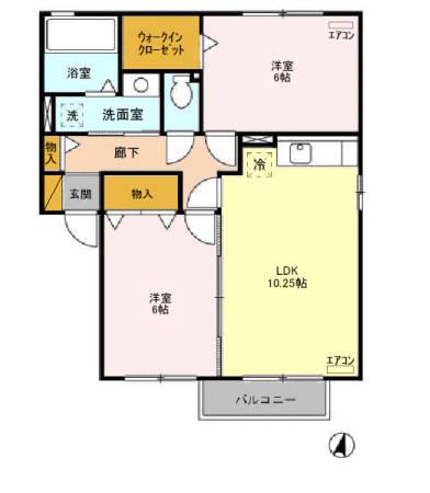 ムーン・コート A棟(2LDK/2階)の間取り写真
