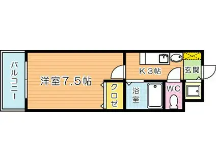 プランドール三萩野(1K/2階)の間取り写真