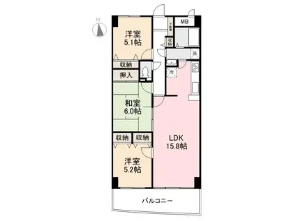 ロゼ花ノ宮(3LDK/6階)の間取り写真