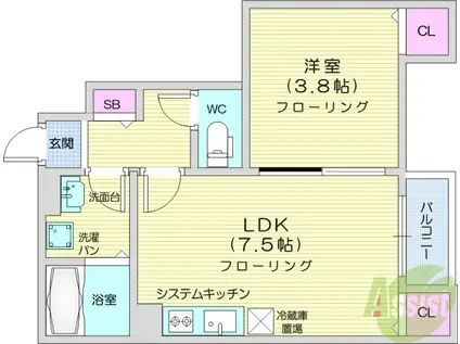 リアーレ新田(1LDK/1階)の間取り写真