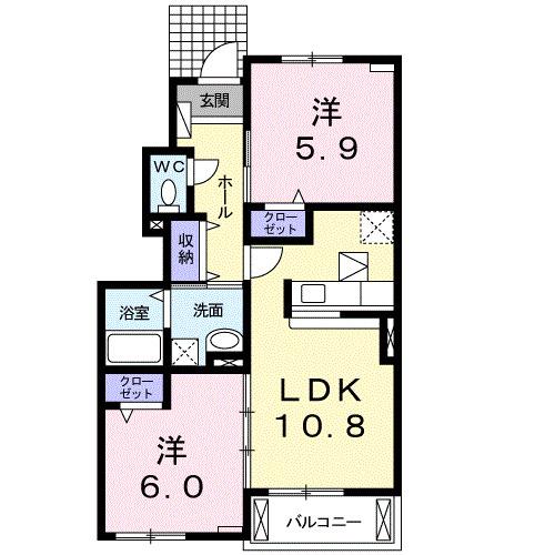 グレイス アベニューB(2LDK/1階)の間取り写真
