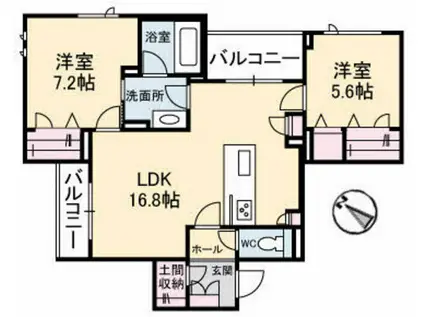 アズール牛田本町(2LDK/2階)の間取り写真