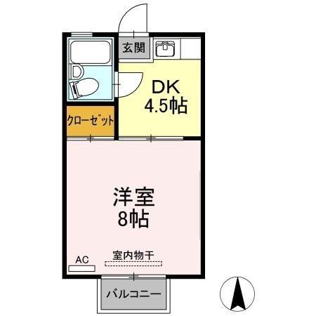 プレジール南昭和(1DK/2階)の間取り写真