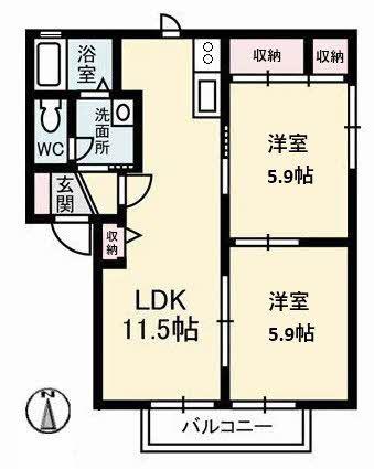 緑の館A(2LDK/2階)の間取り写真