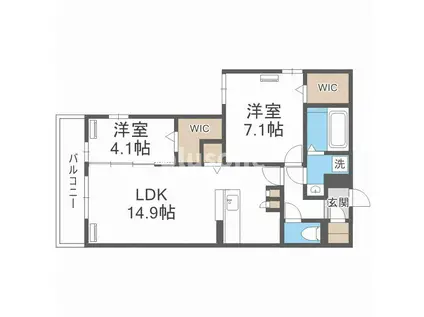 ルシェーナ西田辺(2LDK/1階)の間取り写真