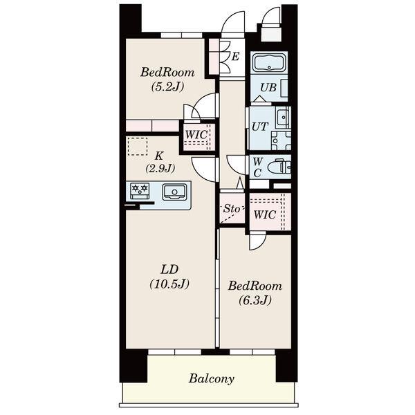 S-RESIDENCE茶屋ヶ坂イースト(2LDK/14階)の間取り写真