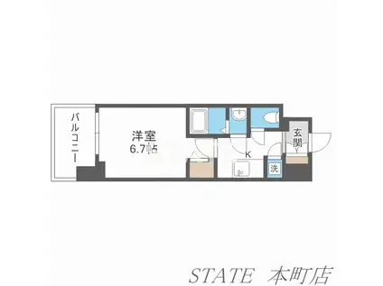 レジュールアッシュ中之島サウス(1K/11階)の間取り写真