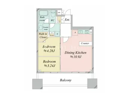 市ヶ谷スクエアレジデンス(2LDK/11階)の間取り写真