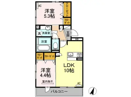 ハイムセラ菊陽 A(2LDK/2階)の間取り写真
