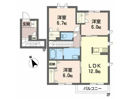 ヴィラ・ロトスB棟(3LDK/2階)の間取り写真